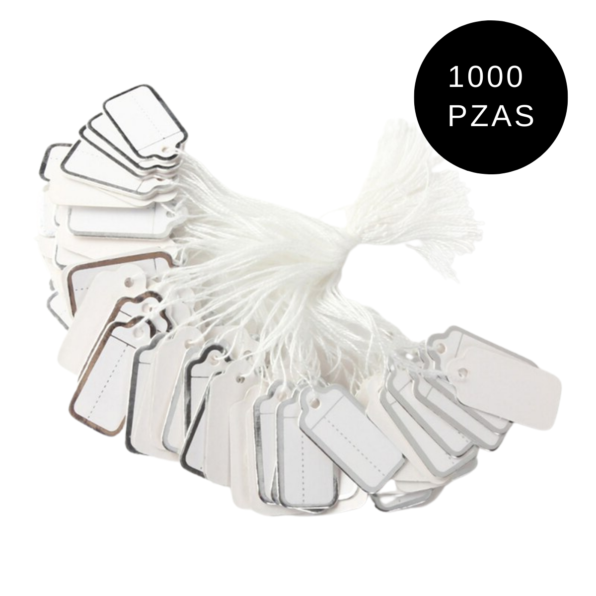 Etiquetas De Papel Con Hilo Plateadas 2 x 1.3 Cm 1000 Pz.